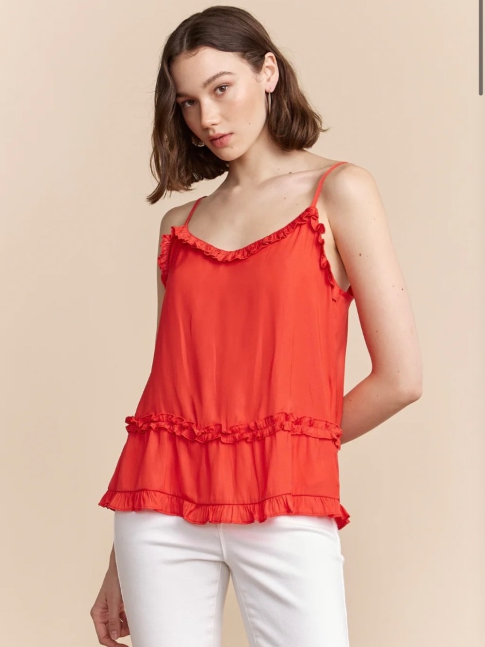 NWOT Tristan Bright Red Sleeveless Top With Frills Adjustable Straps Medium